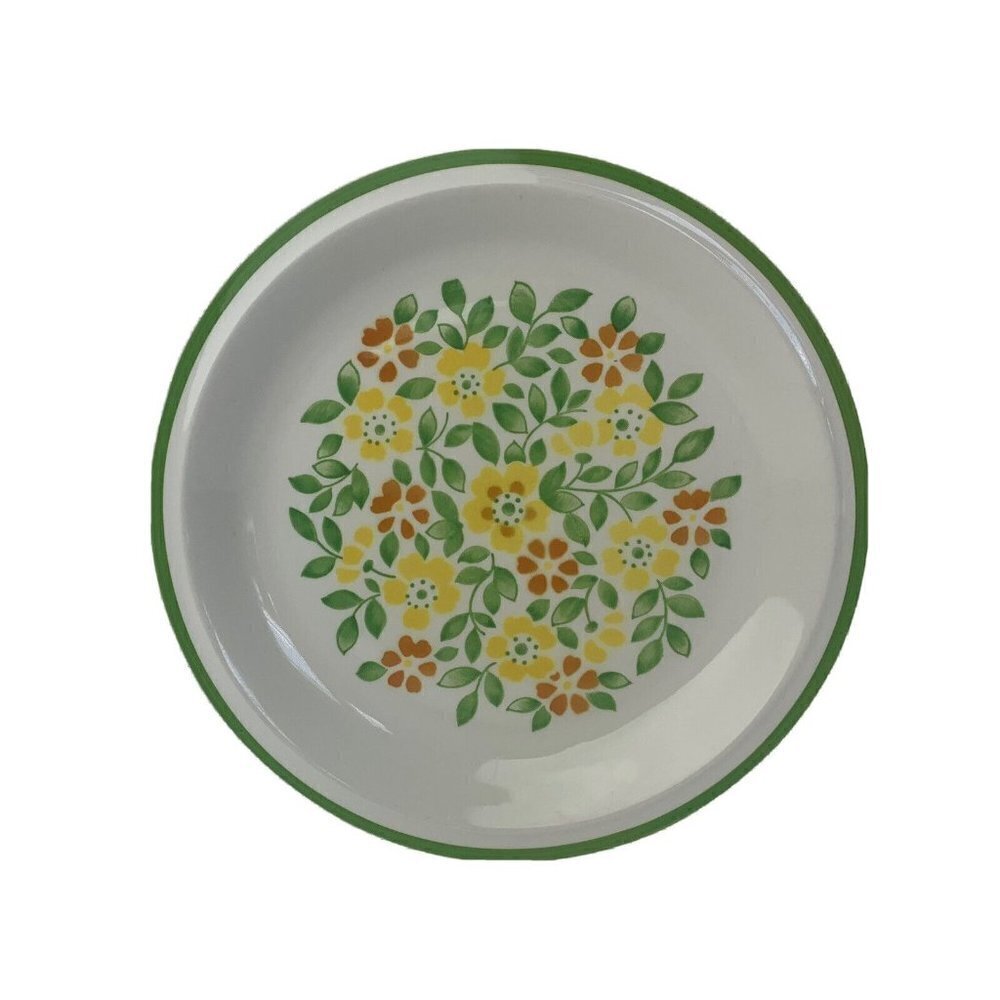 JCPenney Ironstone Dinner Plate Floral Yellow Orange Green MCM 12” Japan